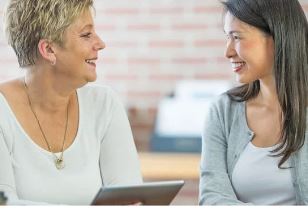 two women talking