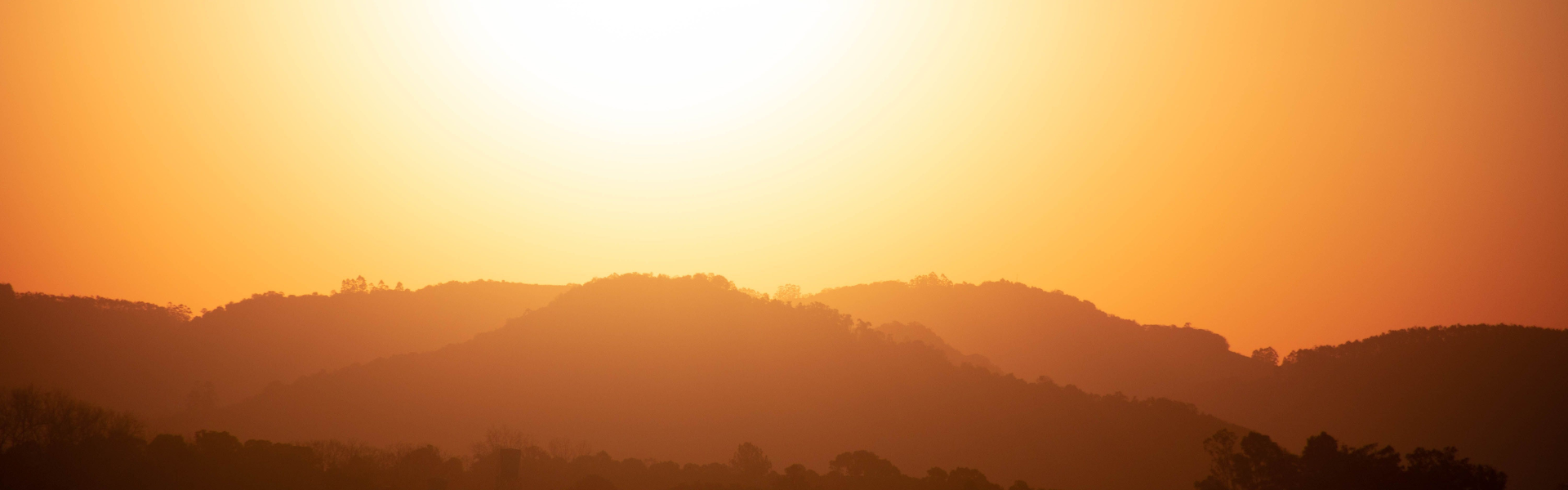 An orange sun in an orange sky. 