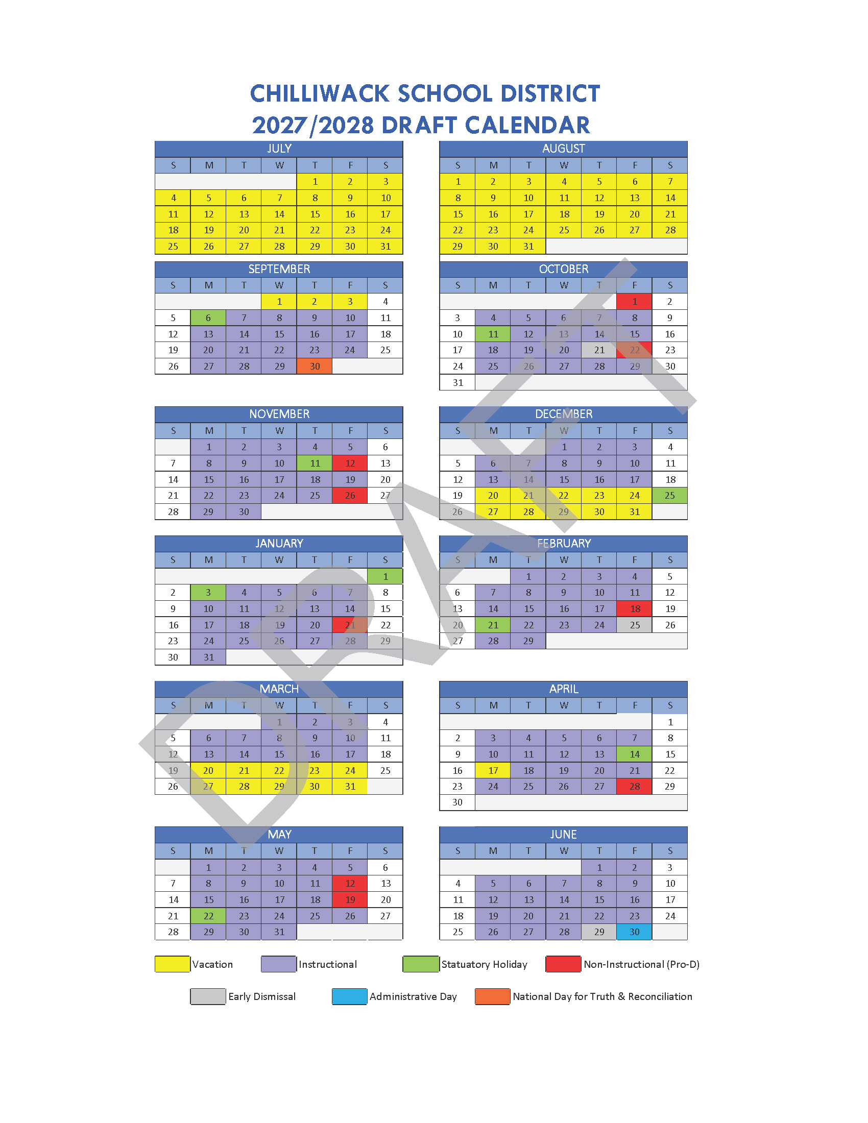 2027-2028 School Calendar Draft