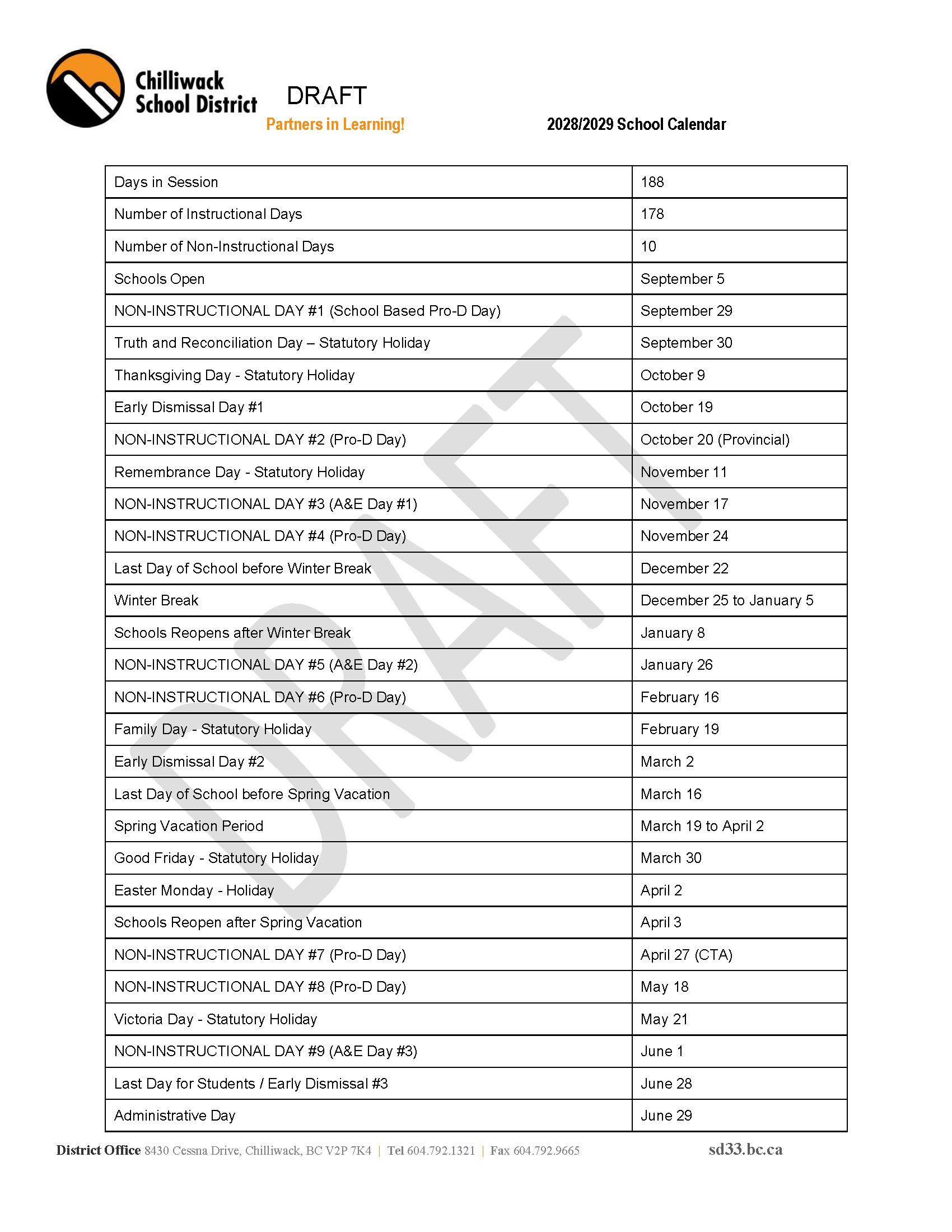 2028/2029 Draft Linear School Calendar 