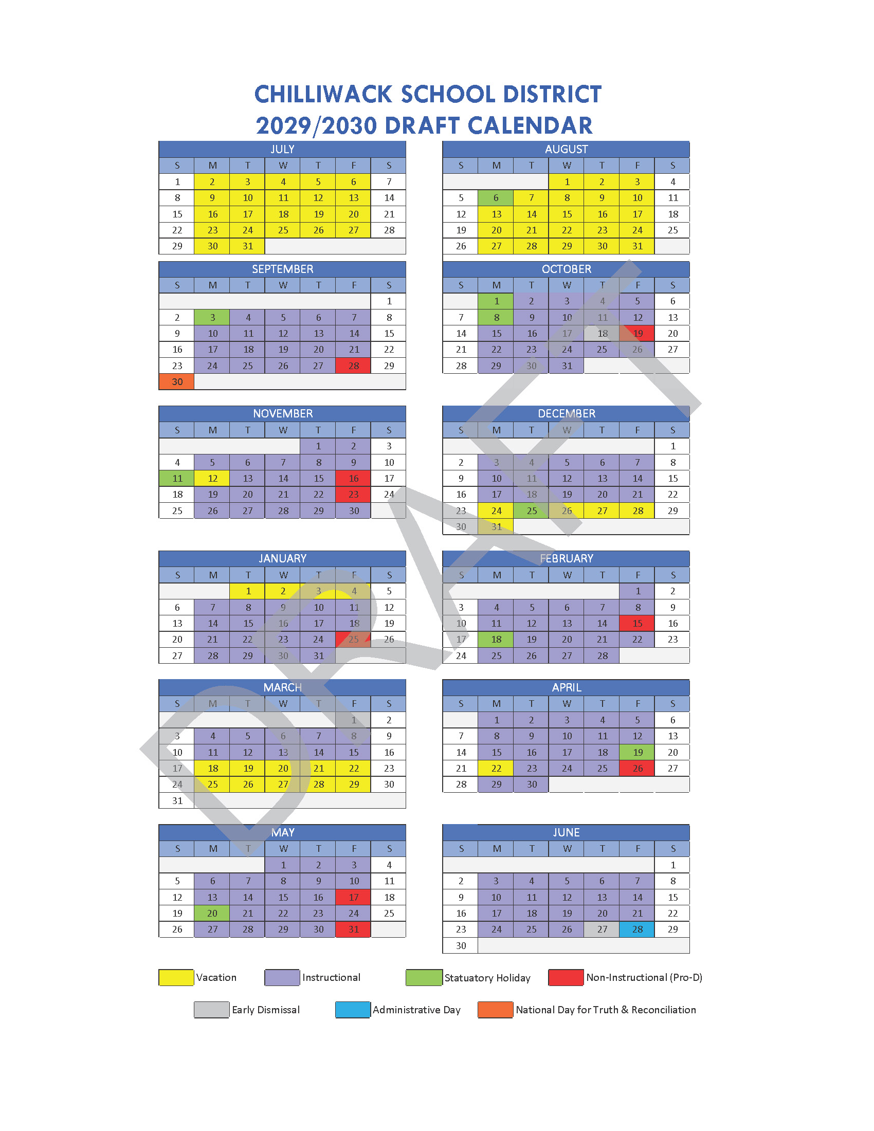 2029/2030 Draft School Calendar