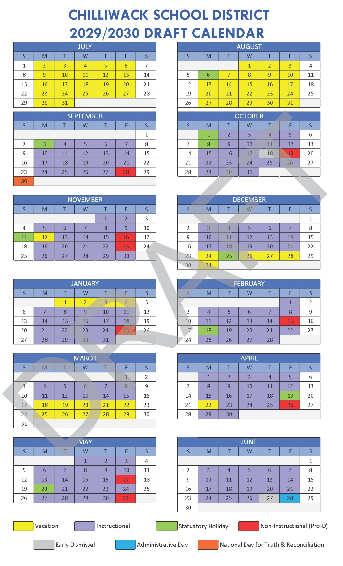 2029/2030 Draft School Calendar