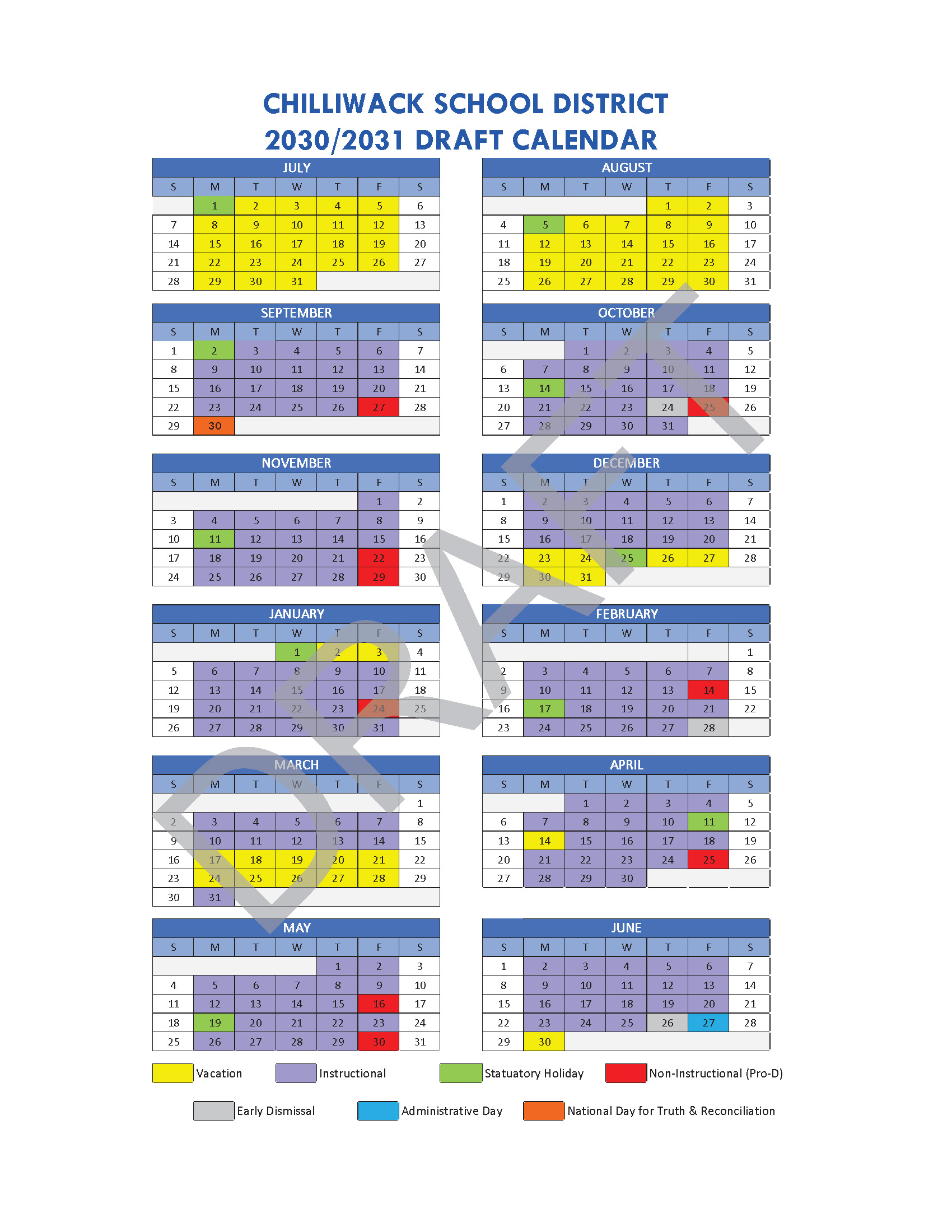2030/2031 Draft School Calendar