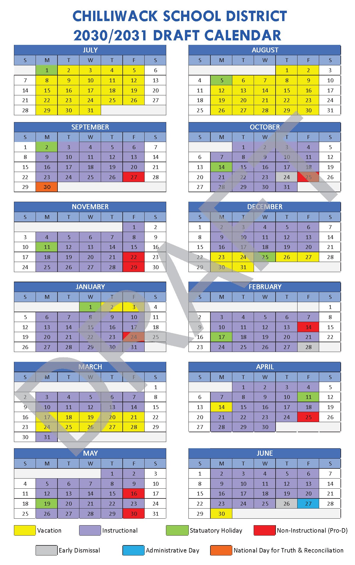 2030/2031 Draft School Calendar