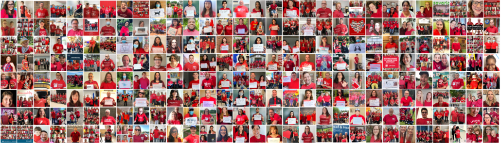 collage of people in red shirts